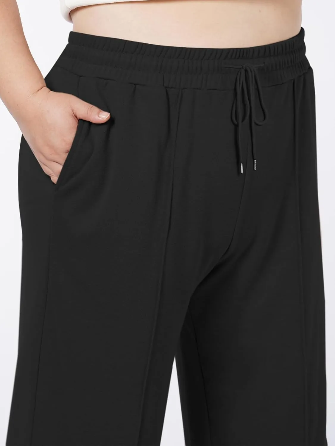 Moon Wood Women's Plus Size Sweatpants High Waisted Straight Wide Leg Casual Pants Baggy Lounge Pants with Pockets