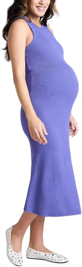 Motherhood Maternity Women's Sleeveless Racerback Rib Knit Midi Pregnancy Bodycon Dress