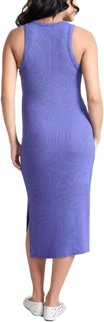 Motherhood Maternity Women's Sleeveless Racerback Rib Knit Midi Pregnancy Bodycon Dress