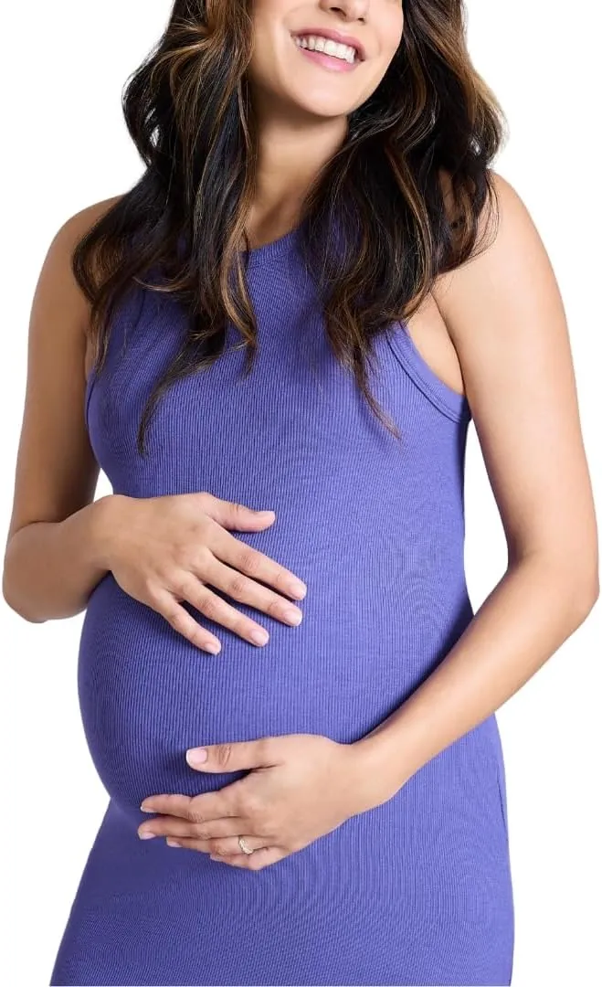Motherhood Maternity Women's Sleeveless Racerback Rib Knit Midi Pregnancy Bodycon Dress
