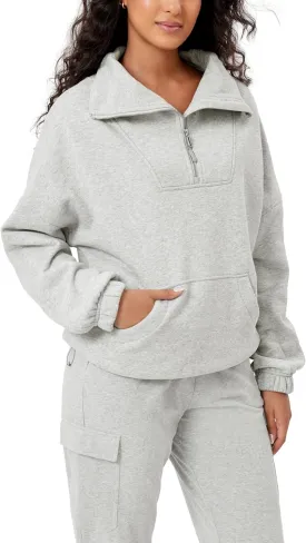 ODODOS Cinchable Sweatshirts for Women Funnel Neck Half Zipper Hoodies Fleece Lined Oversized Pullover