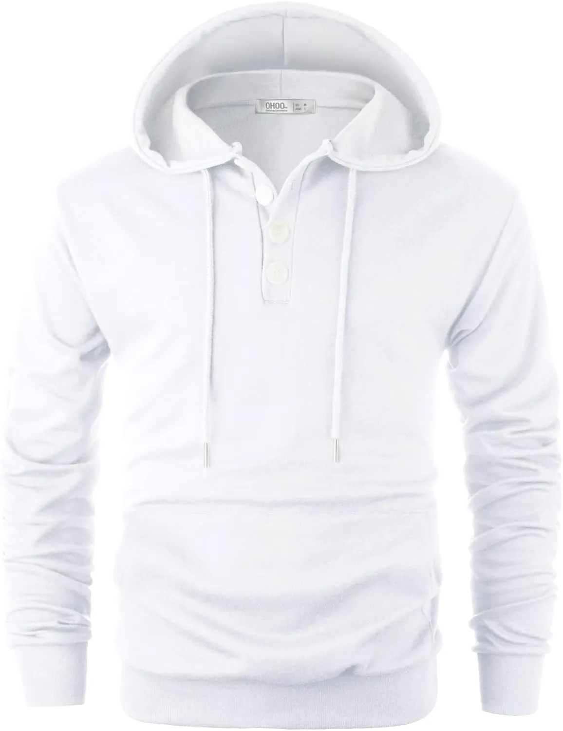 Ohoo Mens Slim Fit Basic Pullover Hoodies Sweatshirt Lightweight Long Sleeve with Kanga Pocket