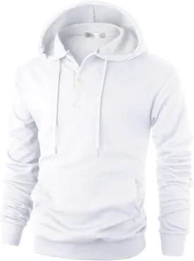 Ohoo Mens Slim Fit Basic Pullover Hoodies Sweatshirt Lightweight Long Sleeve with Kanga Pocket
