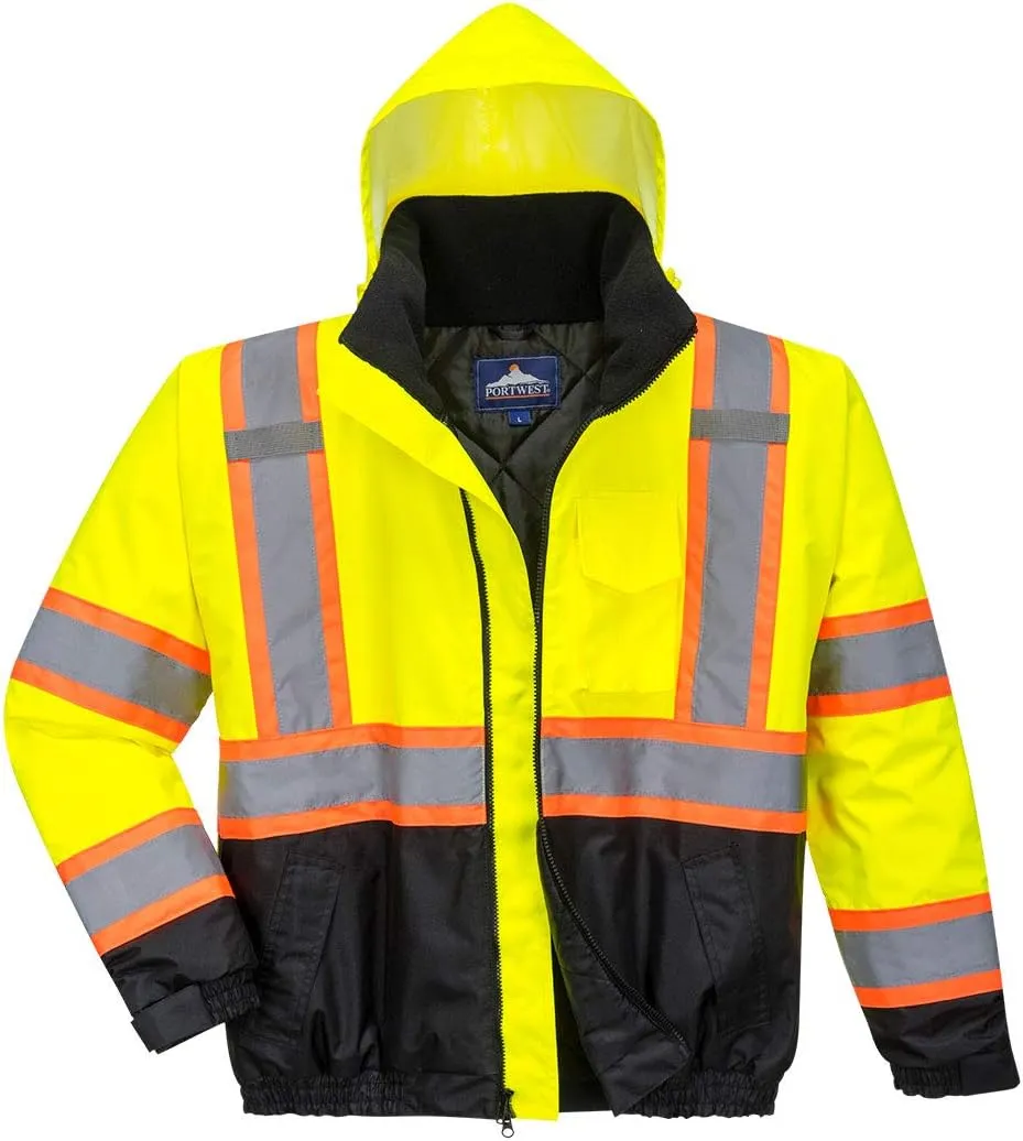 Portwest Hi-Vis Contrast Tape Bomber Viz Insulated Safety Visability Work Wear Rain ANSI 3