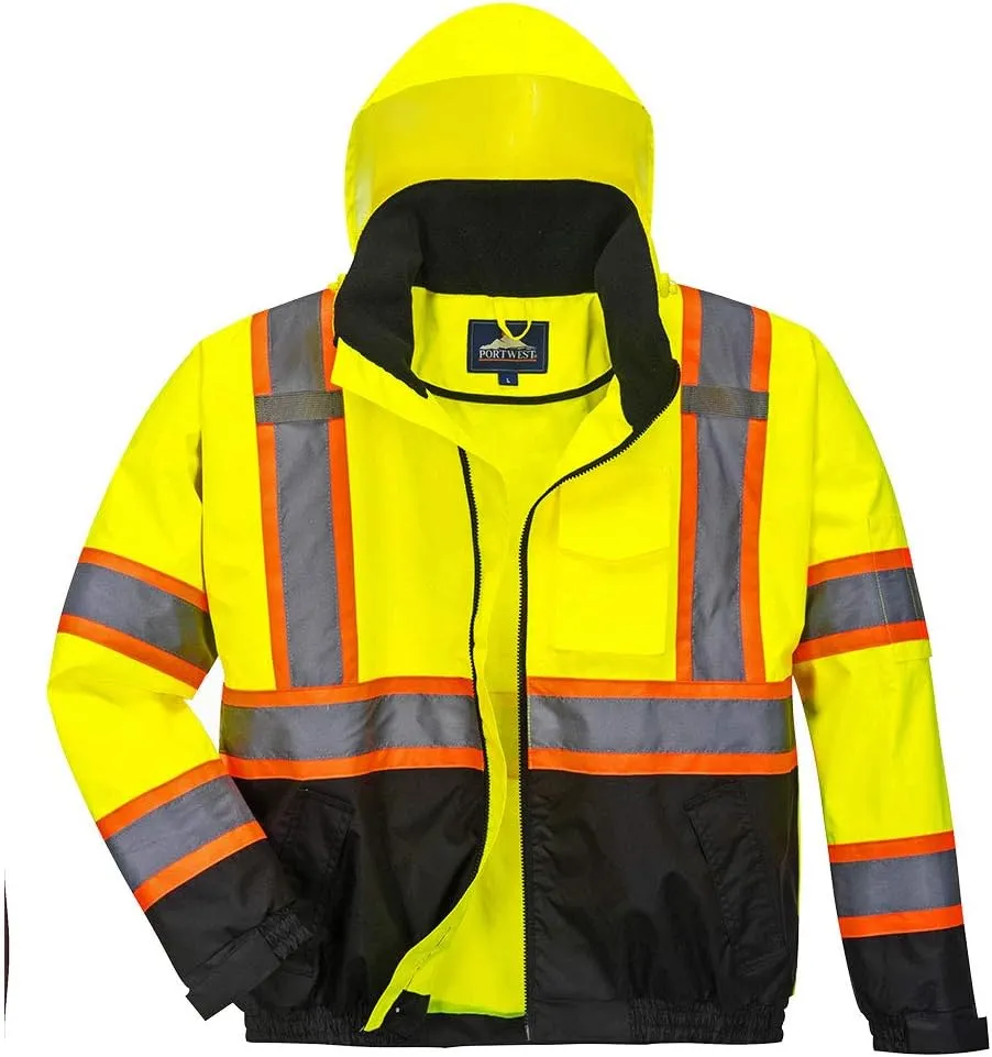 Portwest Hi-Vis Contrast Tape Bomber Viz Insulated Safety Visability Work Wear Rain ANSI 3