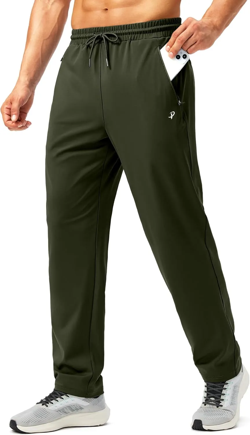 Pudolla Men's Athletic Pants with Zipper Pockets Stretch Workout Sweatpants Lightweight Running Joggers for Men