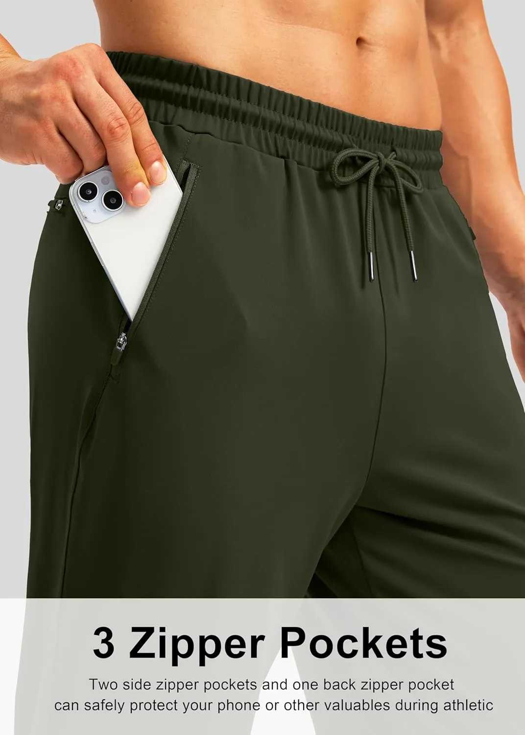 Pudolla Men's Athletic Pants with Zipper Pockets Stretch Workout Sweatpants Lightweight Running Joggers for Men