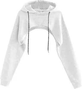 Remidoo Women Super Crop Top Pullover Sweatshirt Long Sleeve Drawstring Hoodie