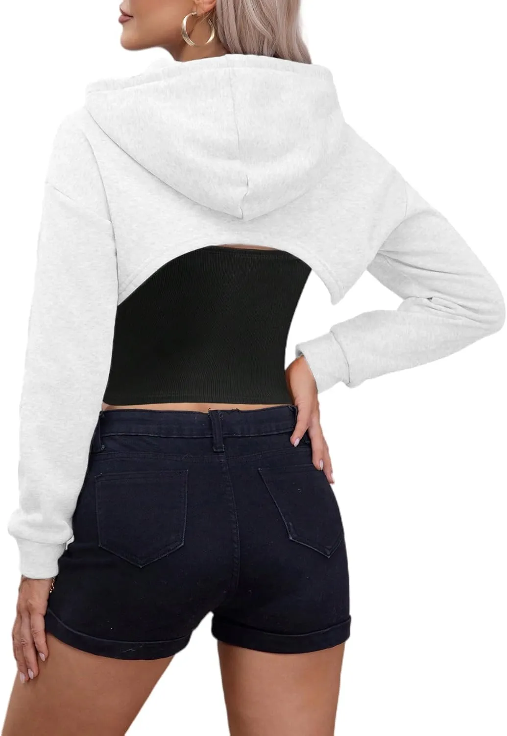 Remidoo Women Super Crop Top Pullover Sweatshirt Long Sleeve Drawstring Hoodie