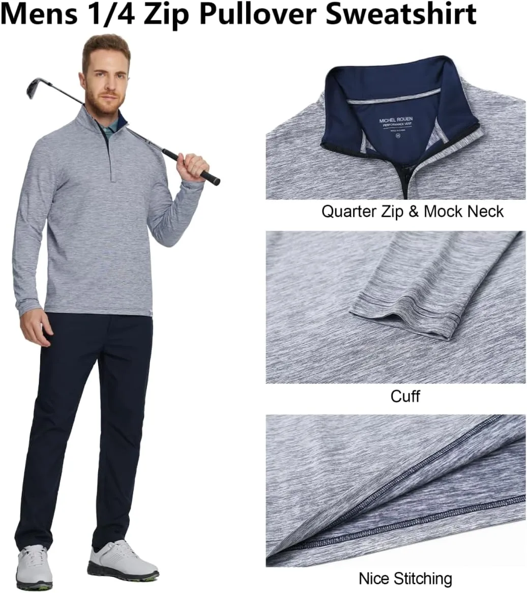 Rouen Quarter Zip Pullover Men Performance Dry Fit Mock Neck Brushed Casual Sports Golf Mens 1/4 Zip Pullover Sweatshirts