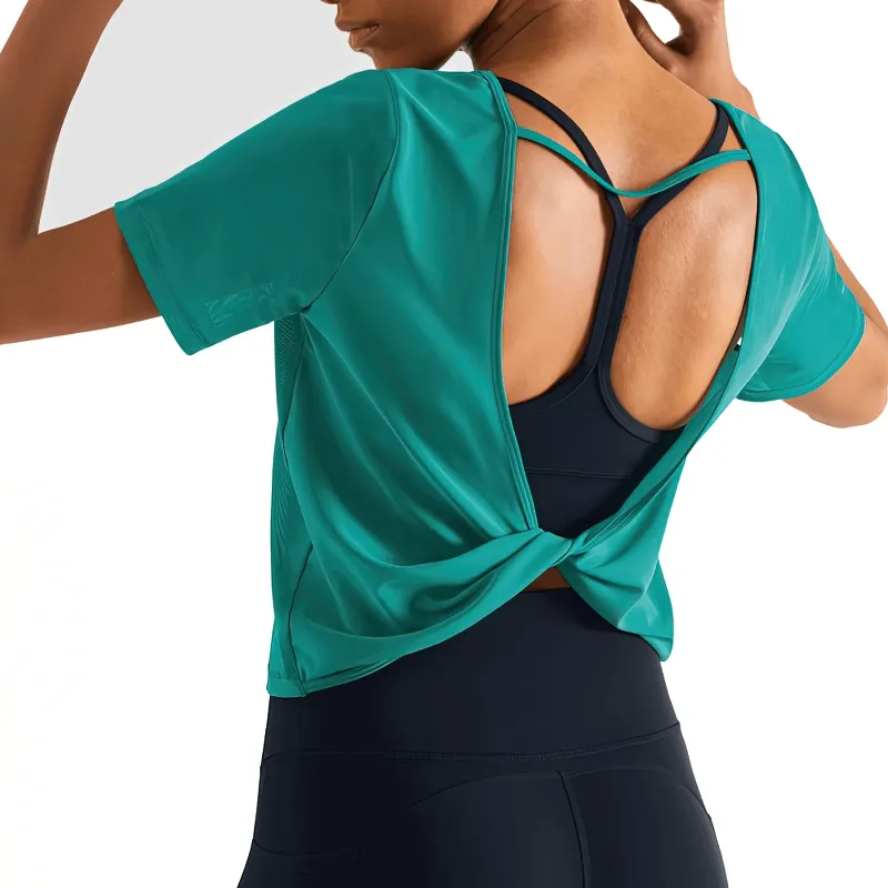 Stylish Quick-Drying Sports Women's Open Back T-Shirt - SF1319