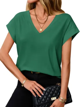Tankaneo Womens Deep V Neck T-Shirts Summer Casual Cap Sleeve Tank Tops Loose Fit Tees