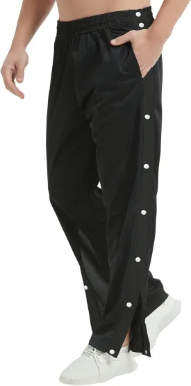 THWEI Mens Tear Away Basketball Pants Casual High Split Snap Button Post Surgery Sweatpants
