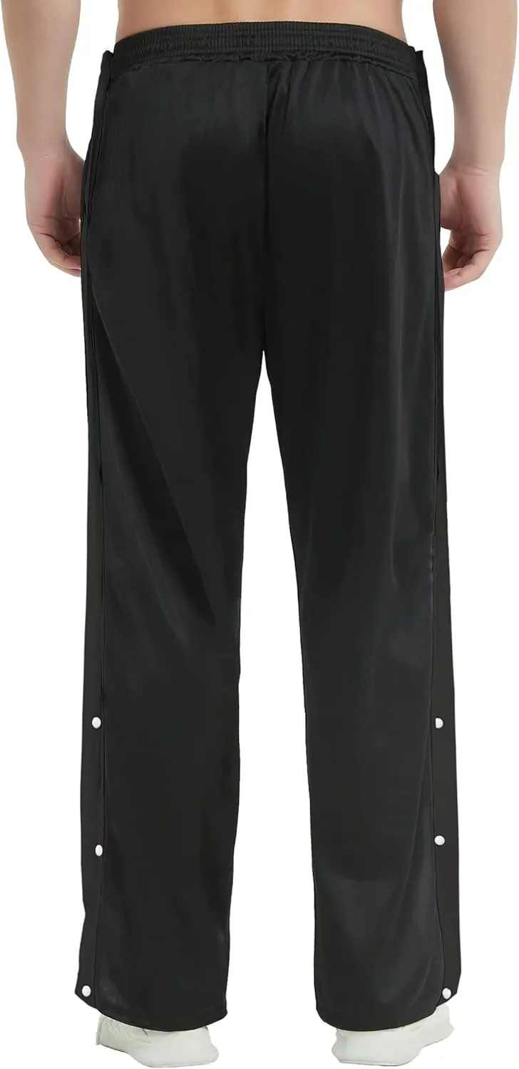THWEI Mens Tear Away Basketball Pants Casual High Split Snap Button Post Surgery Sweatpants
