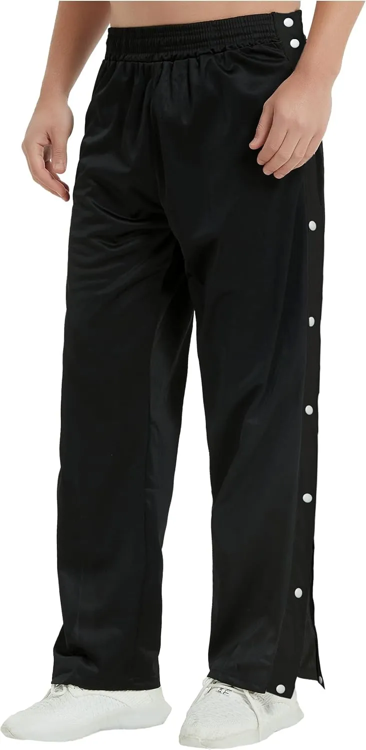 THWEI Mens Tear Away Basketball Pants Casual High Split Snap Button Post Surgery Sweatpants