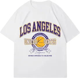 Verdusa Men's Basketball Vintage Letter Graphic Oversized T Shirt Round Neck Drop Shoulder Tee Tops