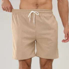 Wiaofellas  -  Spring Summer Fashion Corduroy Shorts Men Solid Color Simple Sports Training Casual Shorts Leisure Drawstring Mens Shorts