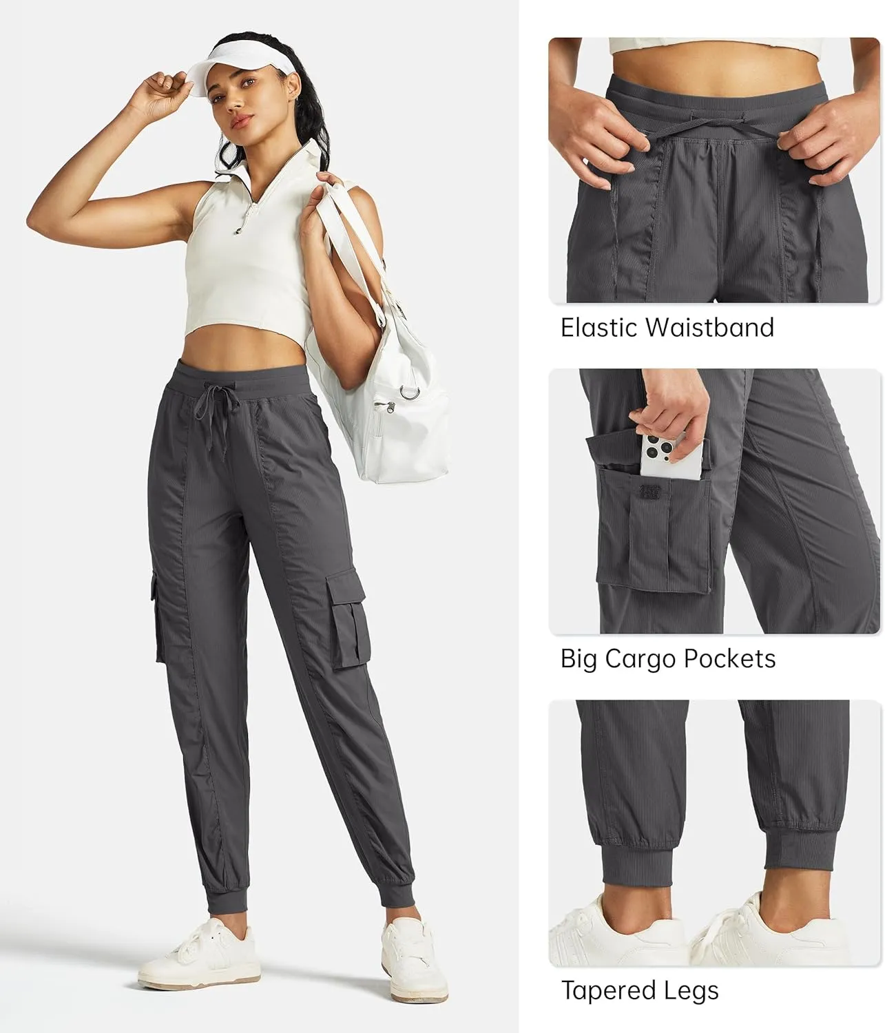 Willit Women's Studio Jogger Cargo Workout Hiking Track Pants Lightweight Athletic Dance Tapered Pants Quick Dry