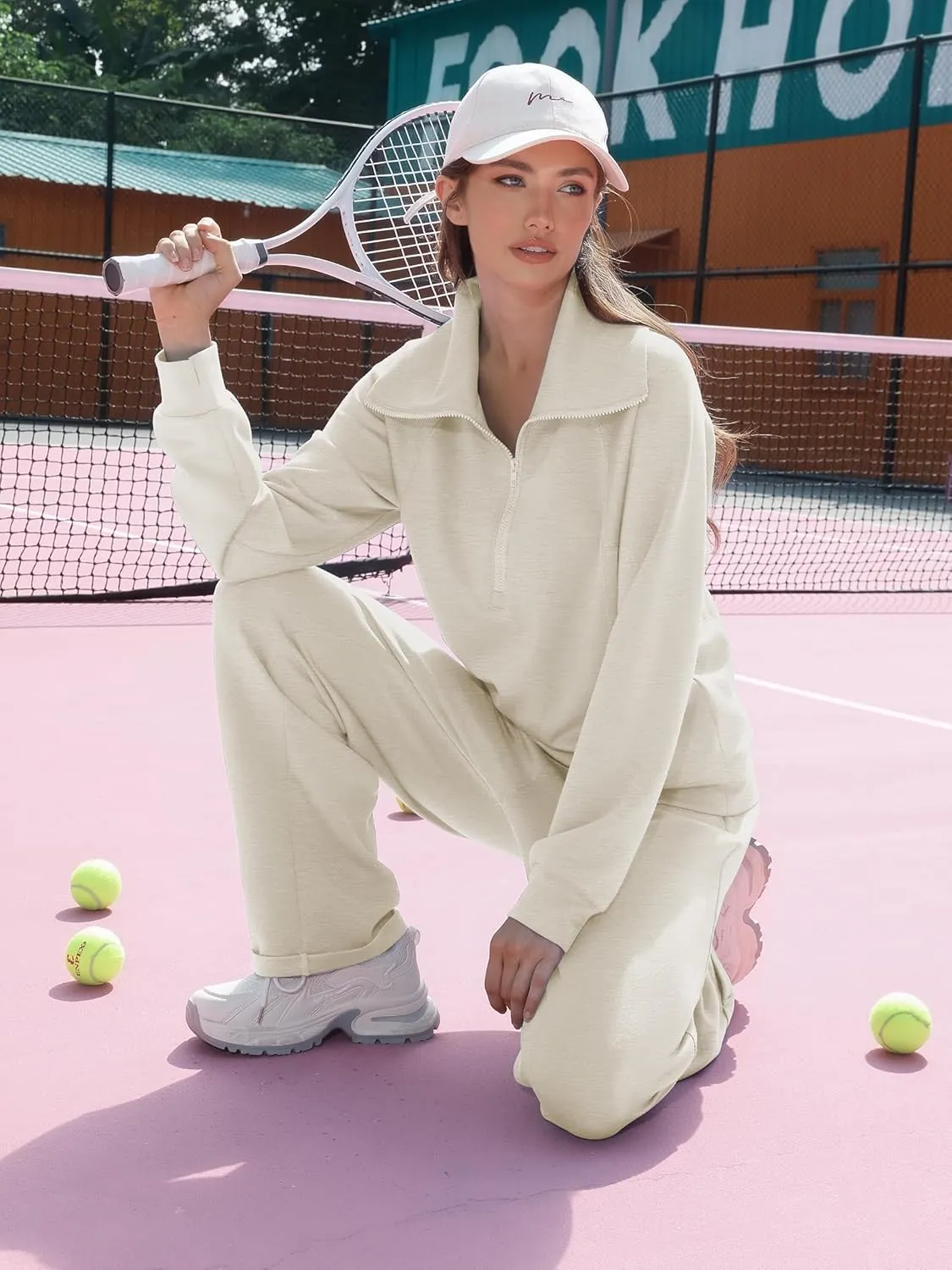 Women's 2 Piece Sets Sweatsuit Lapel Half Zip Sweatshirt Sweatpants Lounge Matching Sets Fall Outfits
