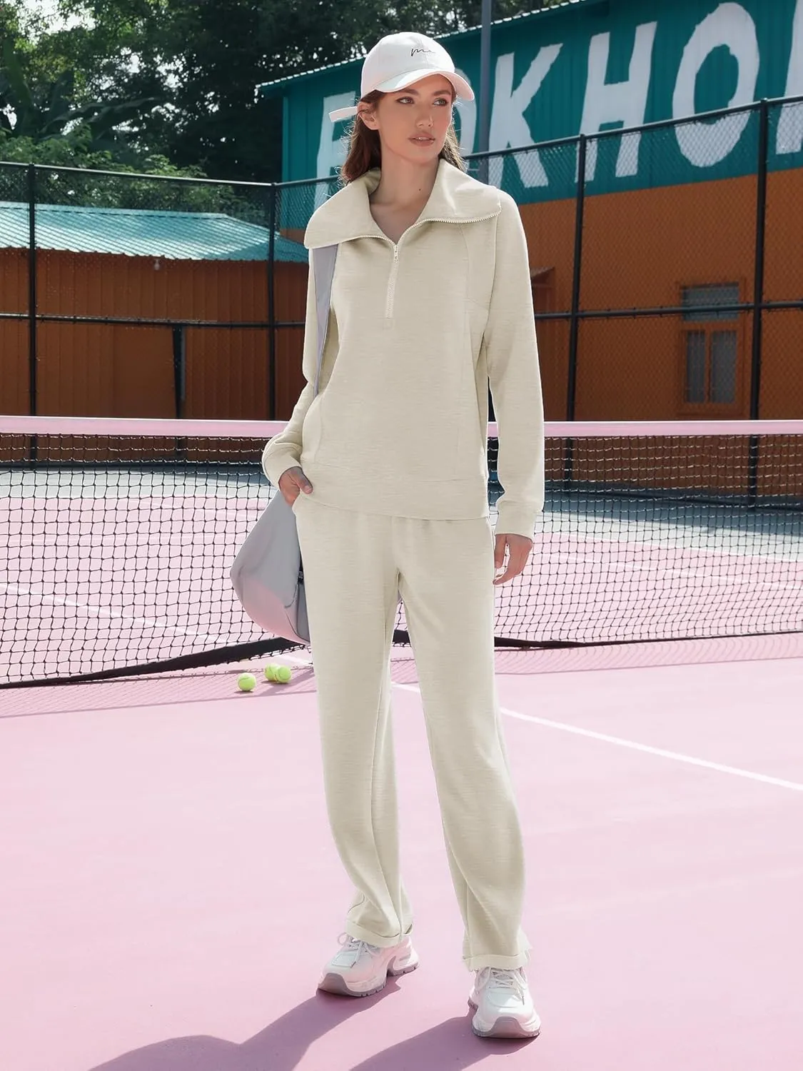 Women's 2 Piece Sets Sweatsuit Lapel Half Zip Sweatshirt Sweatpants Lounge Matching Sets Fall Outfits