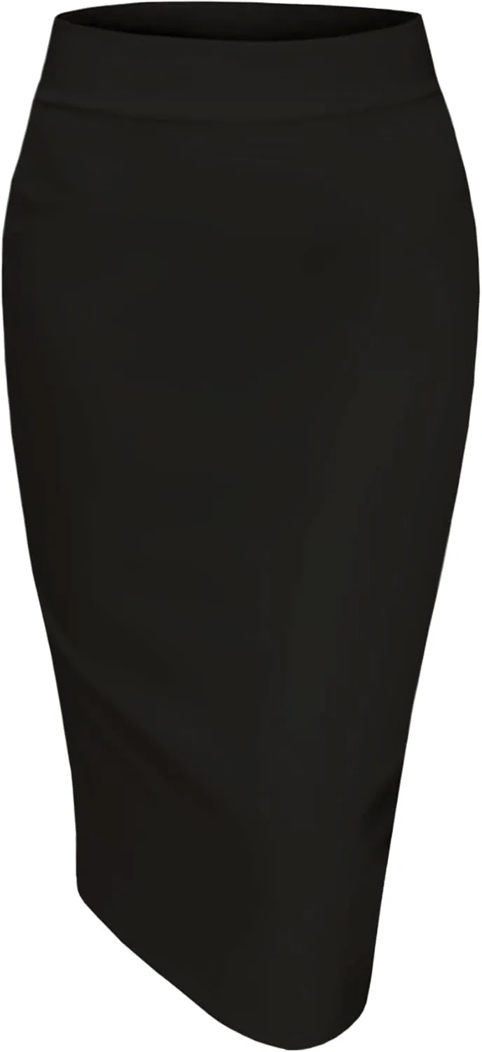 Women's Elastic Waist Stretch Bodycon Pencil Skirt Midi Knee Length for Wear to Work