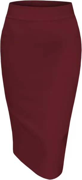 Women's Elastic Waist Stretch Bodycon Pencil Skirt Midi Knee Length for Wear to Work