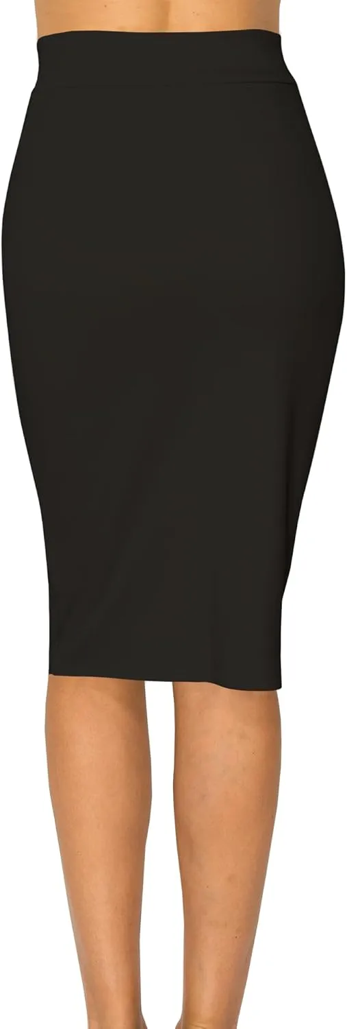 Women's Elastic Waist Stretch Bodycon Pencil Skirt Midi Knee Length for Wear to Work