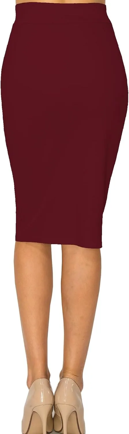 Women's Elastic Waist Stretch Bodycon Pencil Skirt Midi Knee Length for Wear to Work