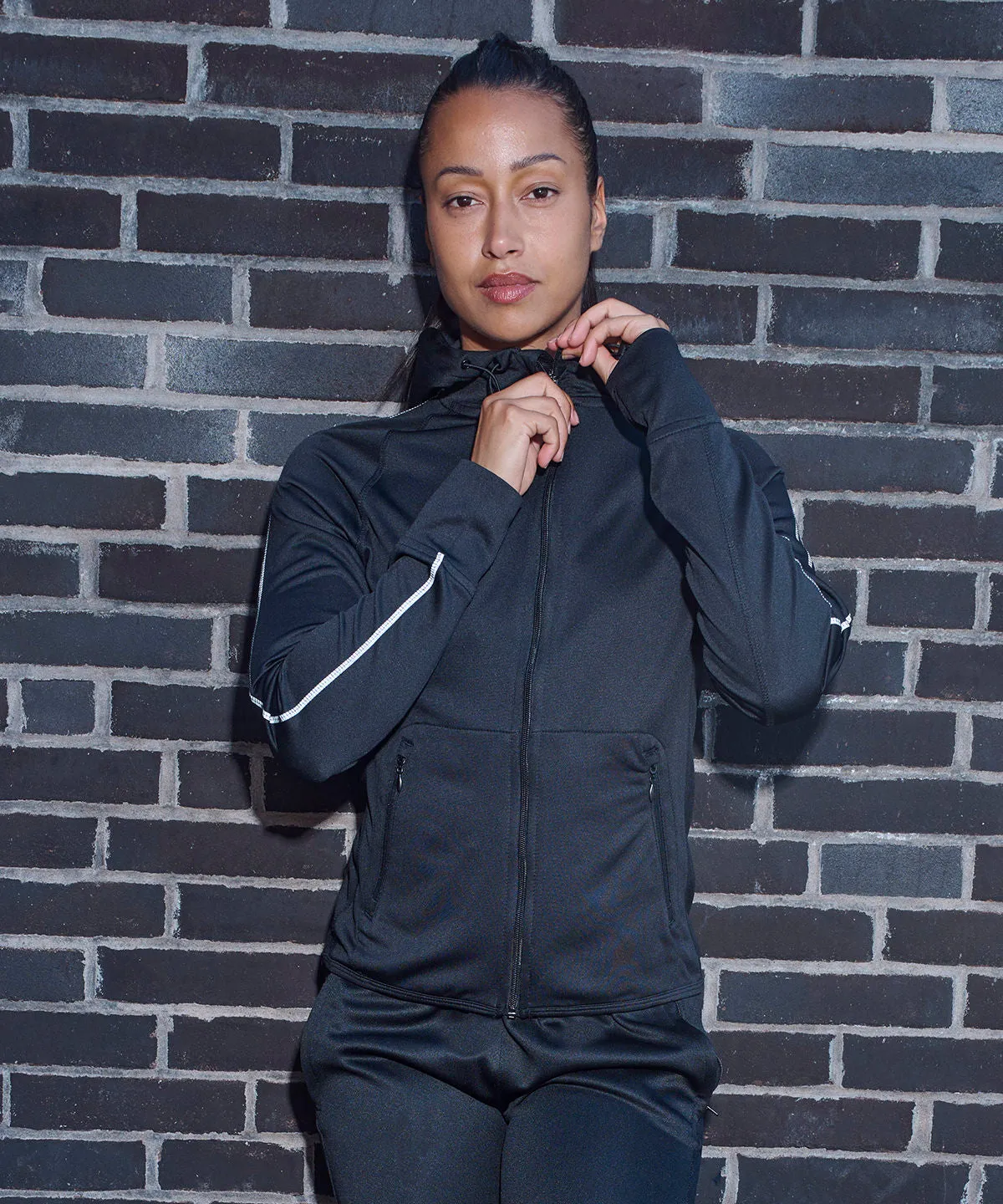 Womens hoodie with reflective tape | Black
