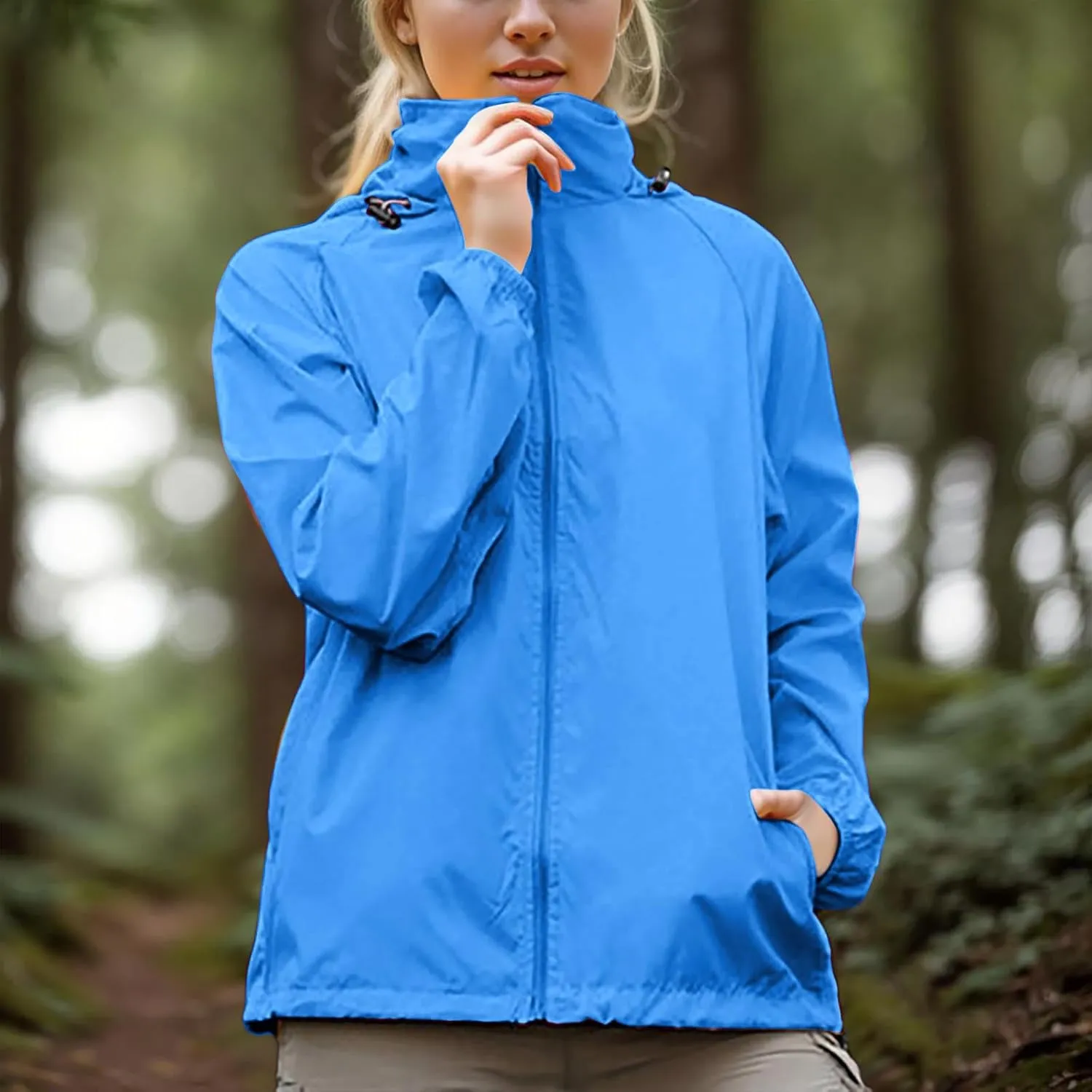 Women's Lightweight Rain Jacket Waterproof Packable Raincoat Sun Protection Hoodies Golf Hiking Travel Windbreaker