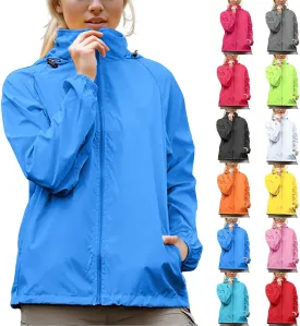 Women's Lightweight Rain Jacket Waterproof Packable Raincoat Sun Protection Hoodies Golf Hiking Travel Windbreaker