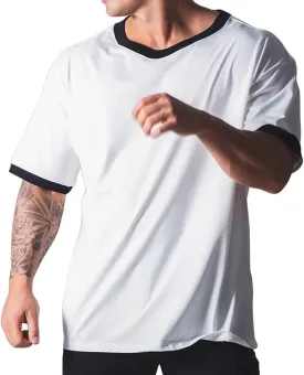 Workout Shirts Short Sleeve Oversized Hipster Loose Gym Shirts Basketball Hip-hop Street Style T-Shirts for Men T44