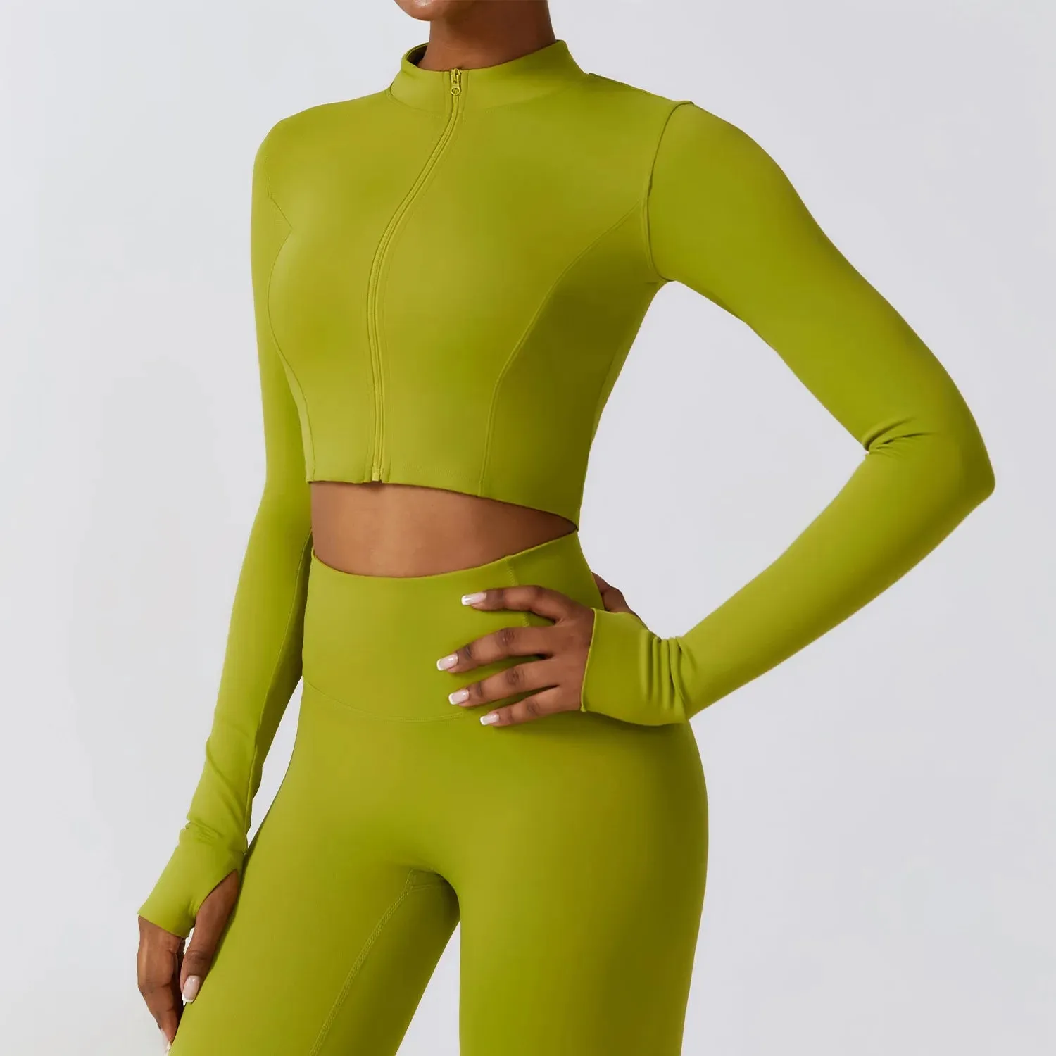 YIYI Long Sleeves With Finger Hole Outdoor Jackets High Neck Slim Body Quick Dry Summer Gym Jacket Sports Jacket Women