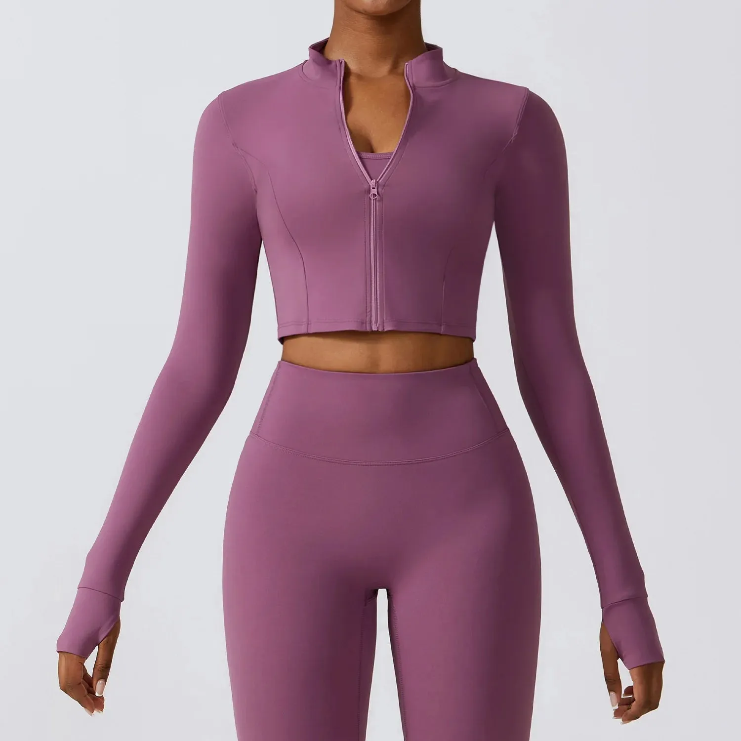 YIYI Long Sleeves With Finger Hole Outdoor Jackets High Neck Slim Body Quick Dry Summer Gym Jacket Sports Jacket Women