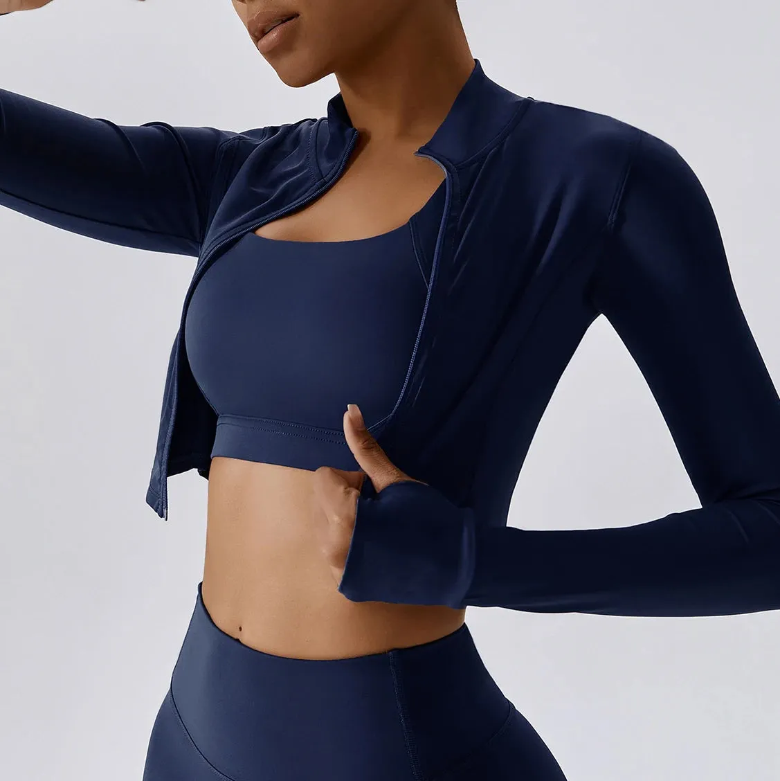 YIYI Long Sleeves With Finger Hole Outdoor Jackets High Neck Slim Body Quick Dry Summer Gym Jacket Sports Jacket Women