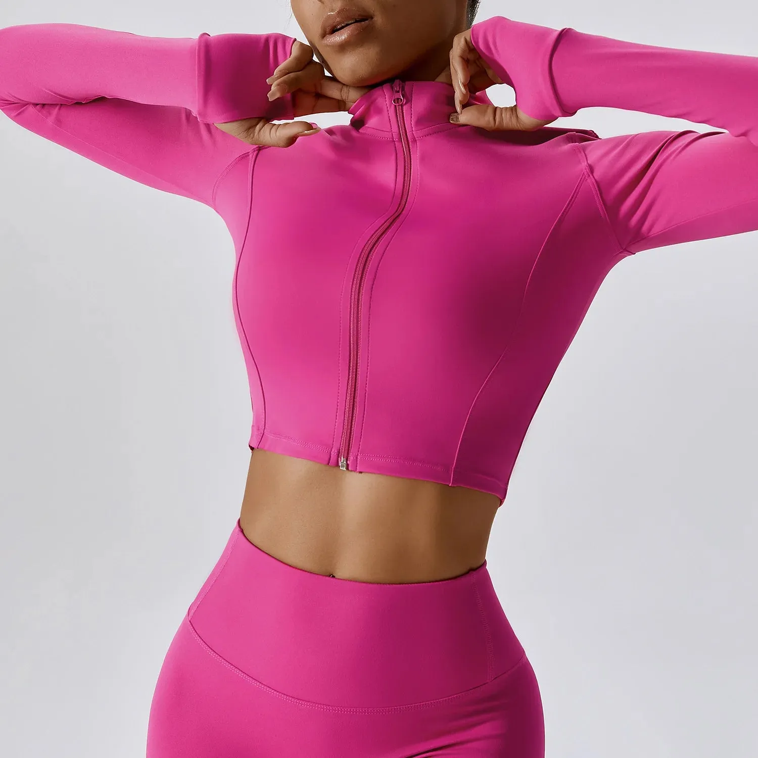 YIYI Long Sleeves With Finger Hole Outdoor Jackets High Neck Slim Body Quick Dry Summer Gym Jacket Sports Jacket Women
