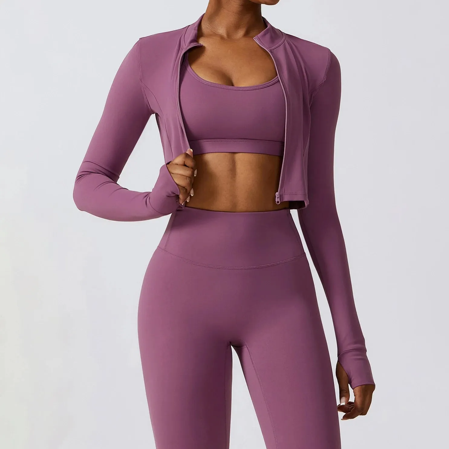 YIYI Long Sleeves With Finger Hole Outdoor Jackets High Neck Slim Body Quick Dry Summer Gym Jacket Sports Jacket Women