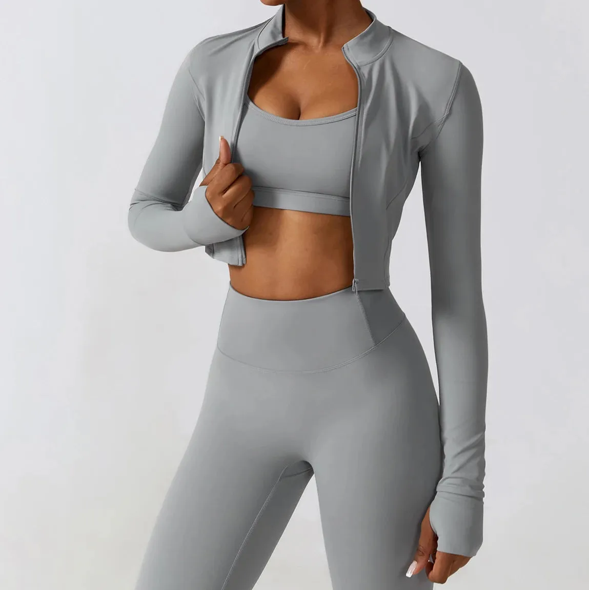 YIYI Long Sleeves With Finger Hole Outdoor Jackets High Neck Slim Body Quick Dry Summer Gym Jacket Sports Jacket Women