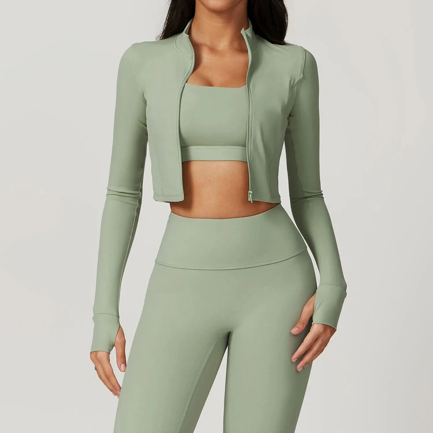 YIYI Long Sleeves With Finger Hole Outdoor Jackets High Neck Slim Body Quick Dry Summer Gym Jacket Sports Jacket Women