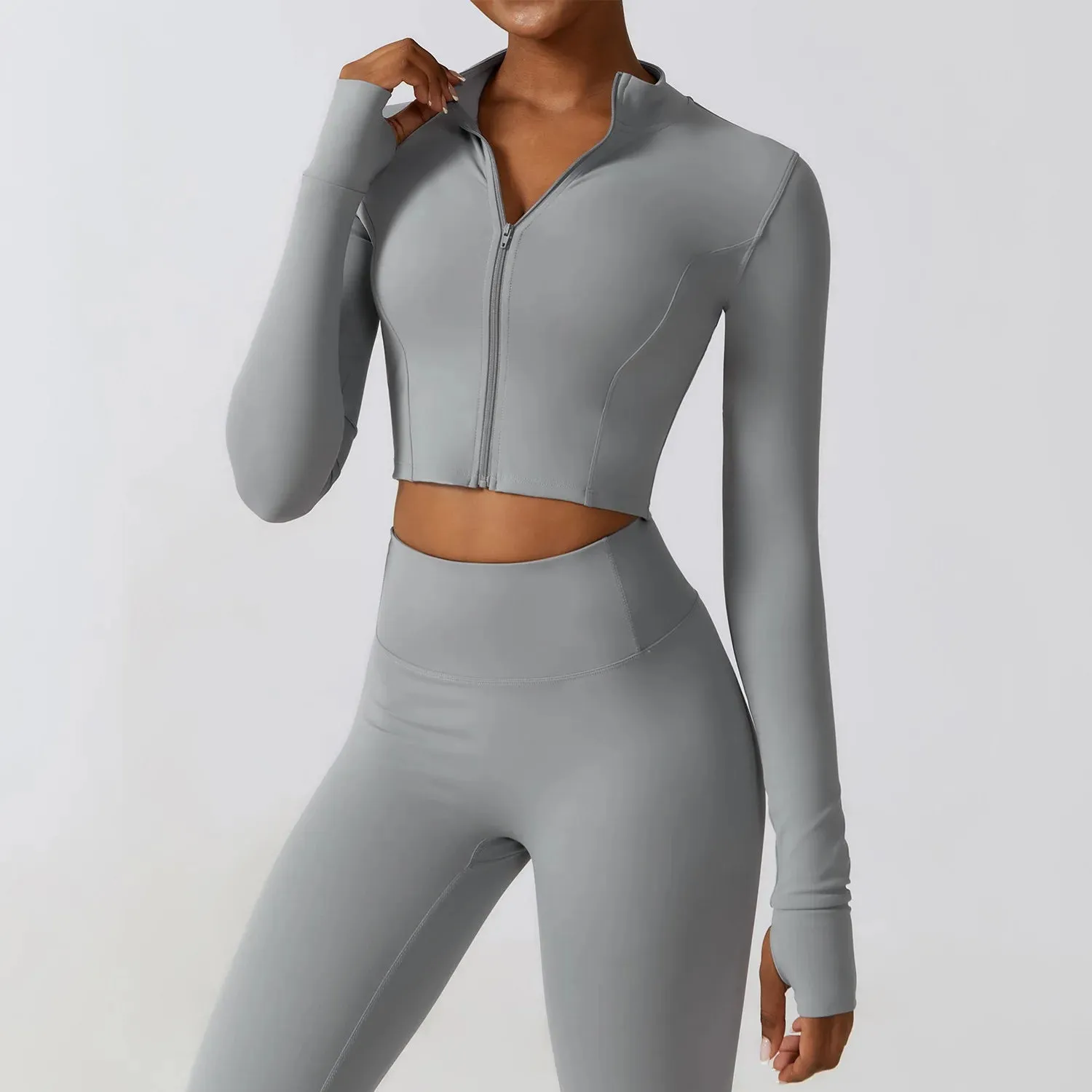 YIYI Long Sleeves With Finger Hole Outdoor Jackets High Neck Slim Body Quick Dry Summer Gym Jacket Sports Jacket Women