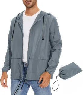 Zando Packable Mens Rain Jacket Lightweight Raincoat Waterproof with Hood Outdoor Windbreaker Jacket Travel Rain Jackets
