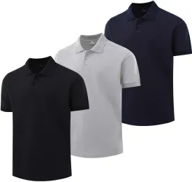 ZH Men's Golf Polo Shirts,3 Pack Polo Shirts for Men,Classic-Fit Polo Shirts,Breathable Polo Shirt for Men