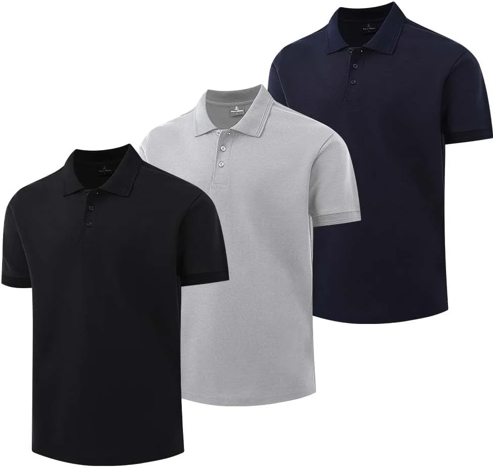 ZH Men's Golf Polo Shirts,3 Pack Polo Shirts for Men,Classic-Fit Polo Shirts,Breathable Polo Shirt for Men